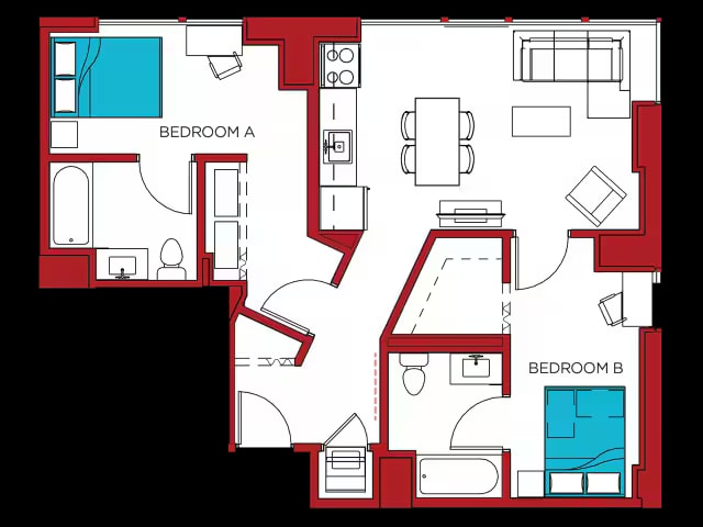 2 BEDROOM/2 BATHROOM - B1 floor plan