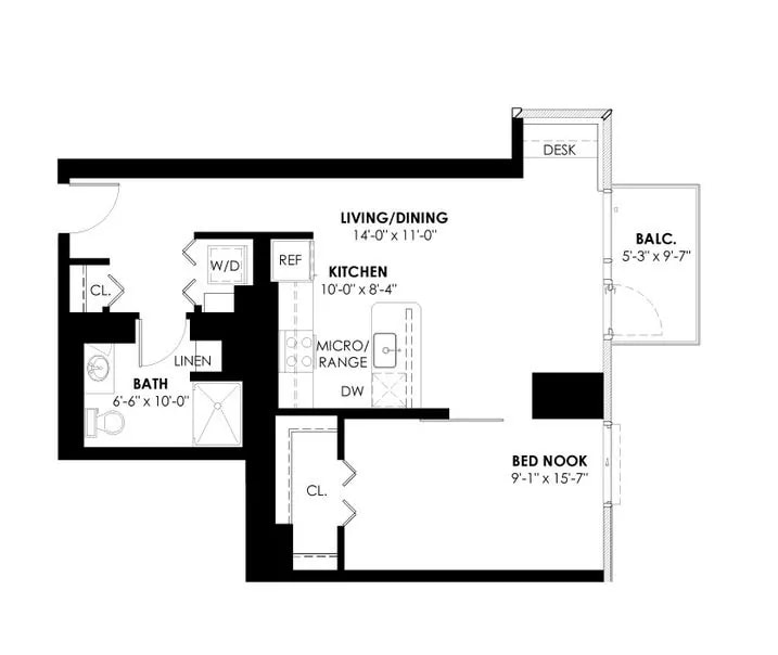 One Bedroom D+ floor plan