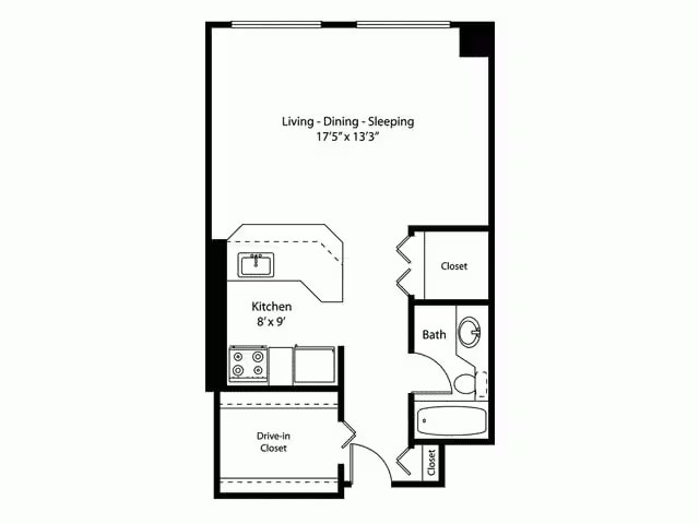 Studio/1 bath floor plan