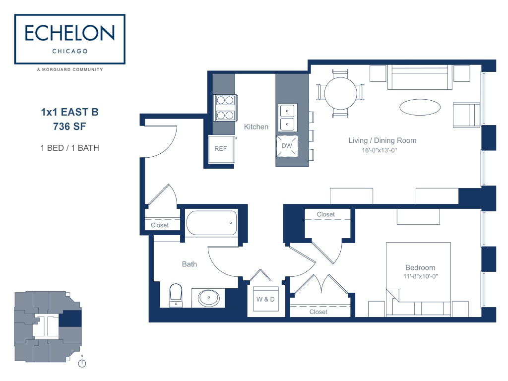 1x1 East B floor plan