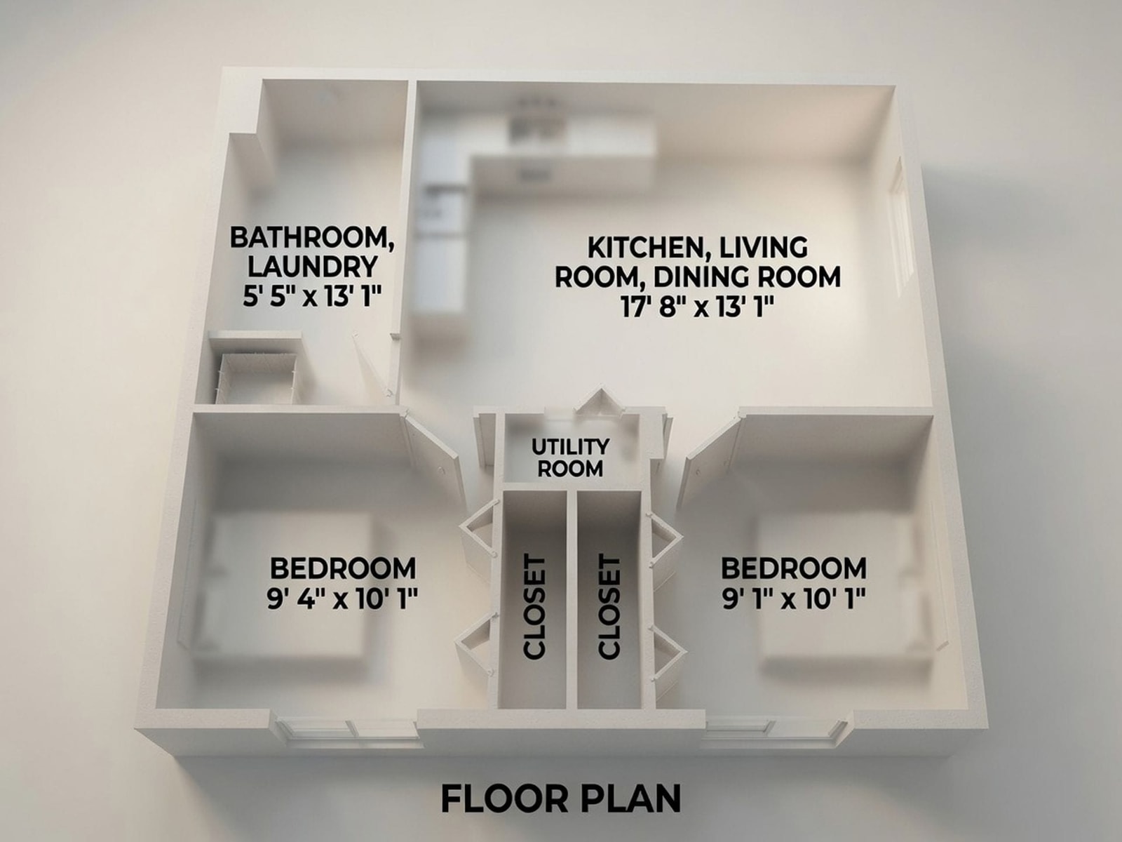 2 Bedroom 1 Bath Units floor plan