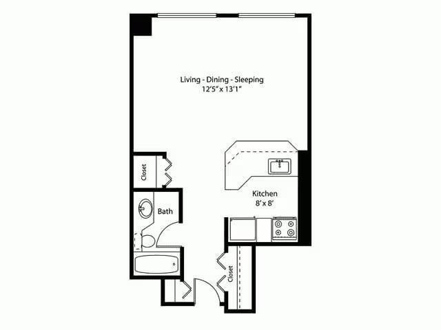 Studio/1 bath floor plan
