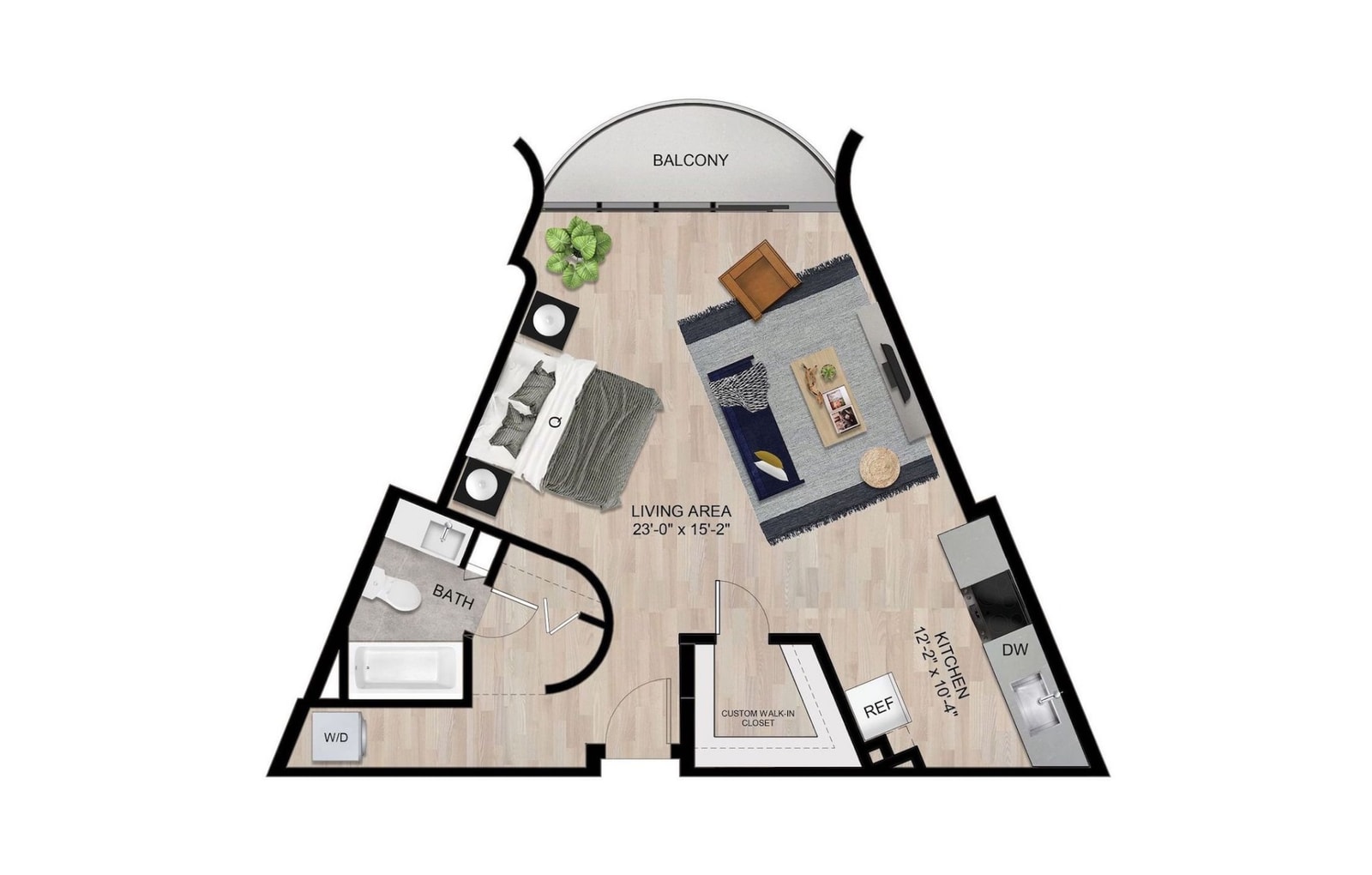 Studio w/ Balcony floor plan