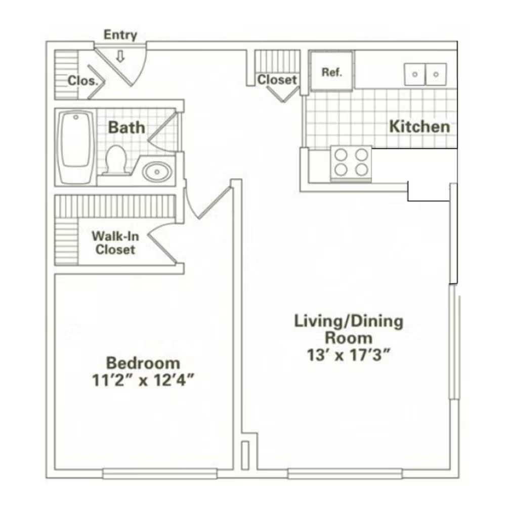 One Bedroom, One Bath (A1) floor plan