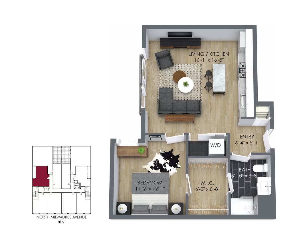 1X1 floor plan