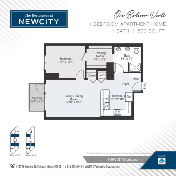 One Bedroom Venti floor plan