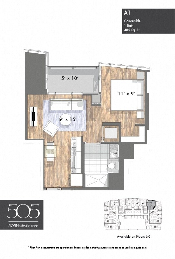 505 Studio Stack 02 & 11 Floors 3-6 floor plan