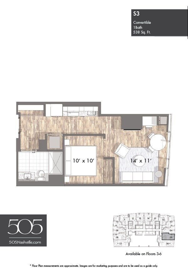 505 Studio Stack 05 & 08 Floors 3-6 floor plan