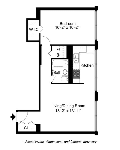 1 Bed 1 Bath B floor plan