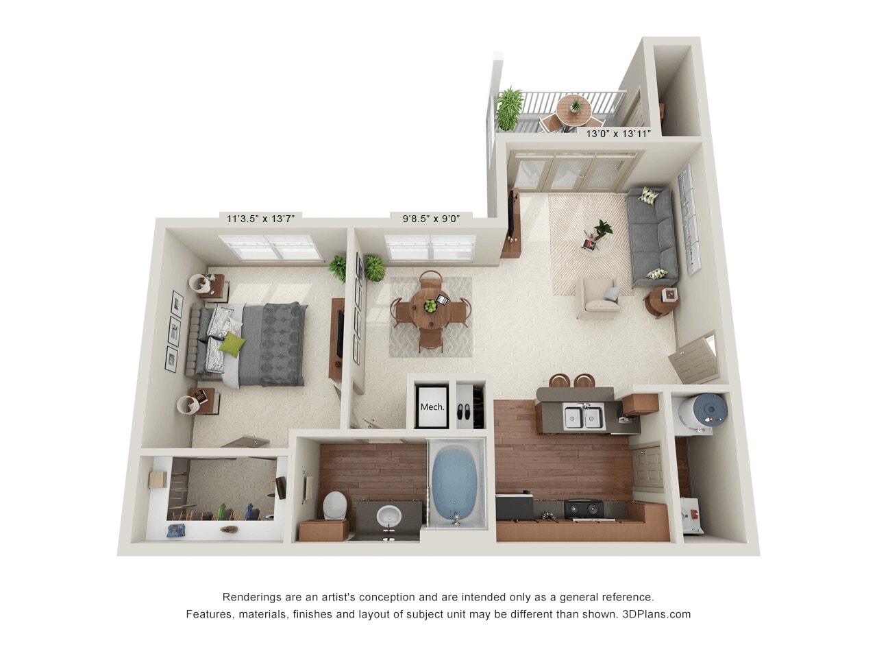 Aspen Bedroom 1 Bathroom floor plan