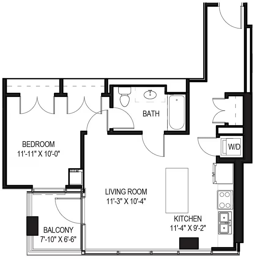 1 Bed/1 Bath-12 floor plan