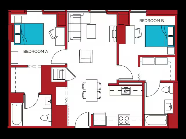 2 BEDROOM/2 BATHROOM - B3 floor plan
