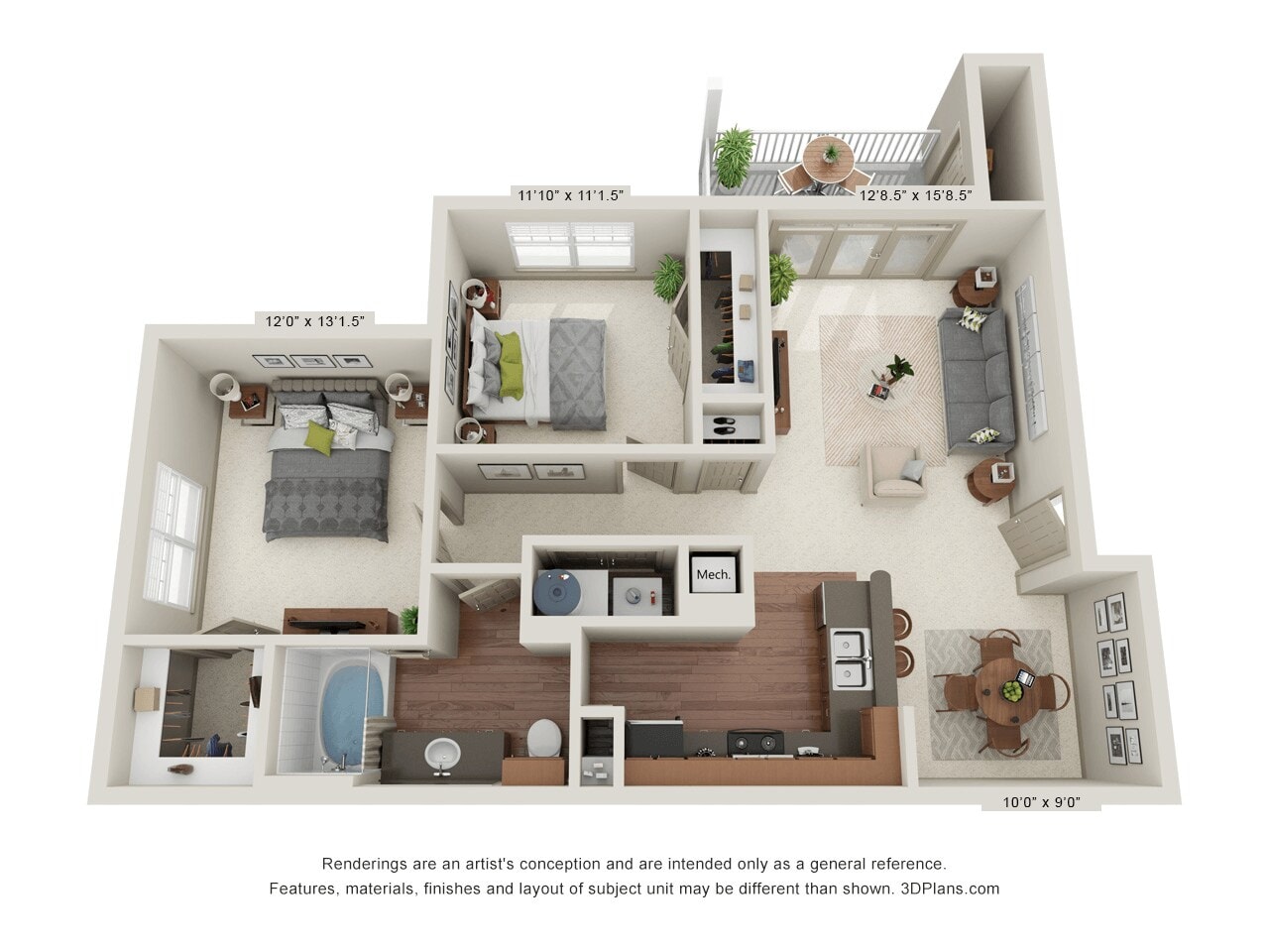 Banyan 2 Bedroom 1 Bathroom floor plan
