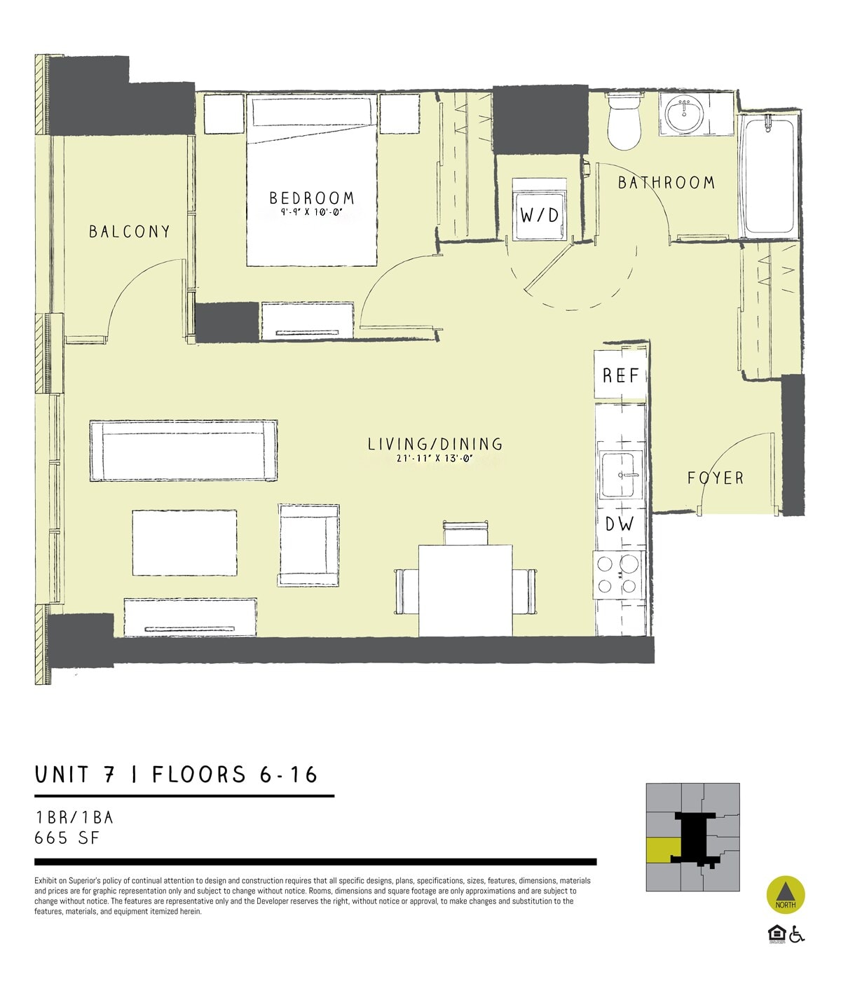 One Bedroom 07B floor plan