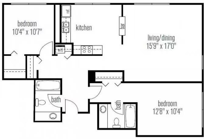 Two Bedroom Two Bathroom floor plan