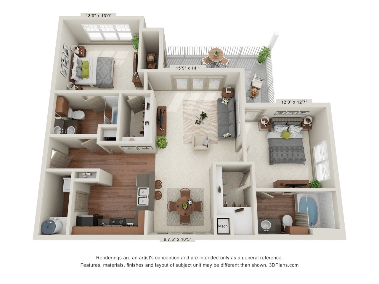 Birch - 2 Bedroom 2 Bathroom floor plan