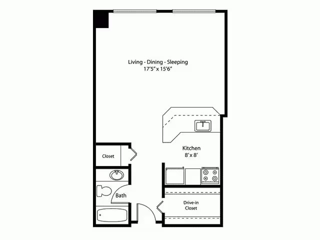 Studio/1 bath floor plan
