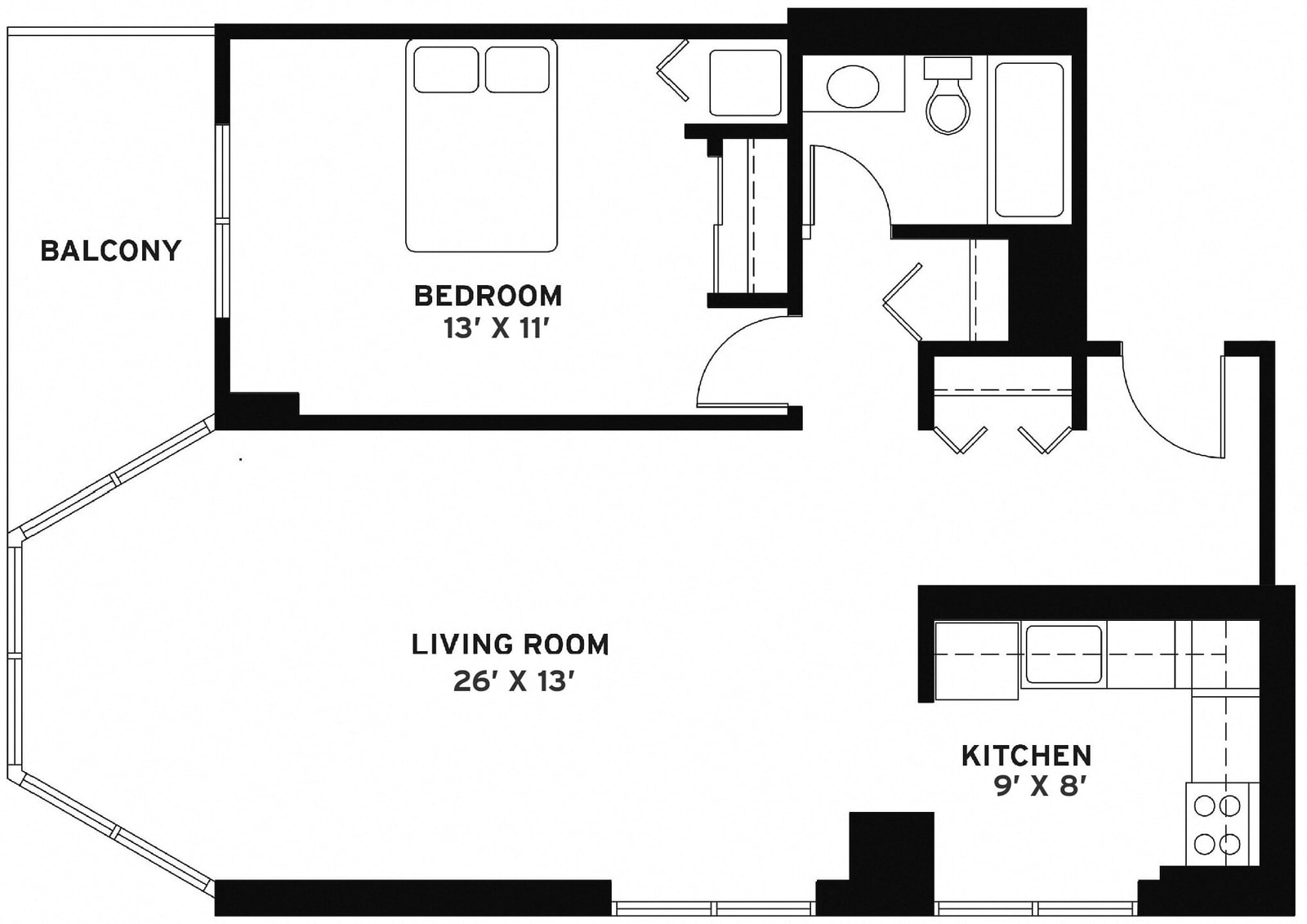 1 Bed 1 Bath D/J floor plan