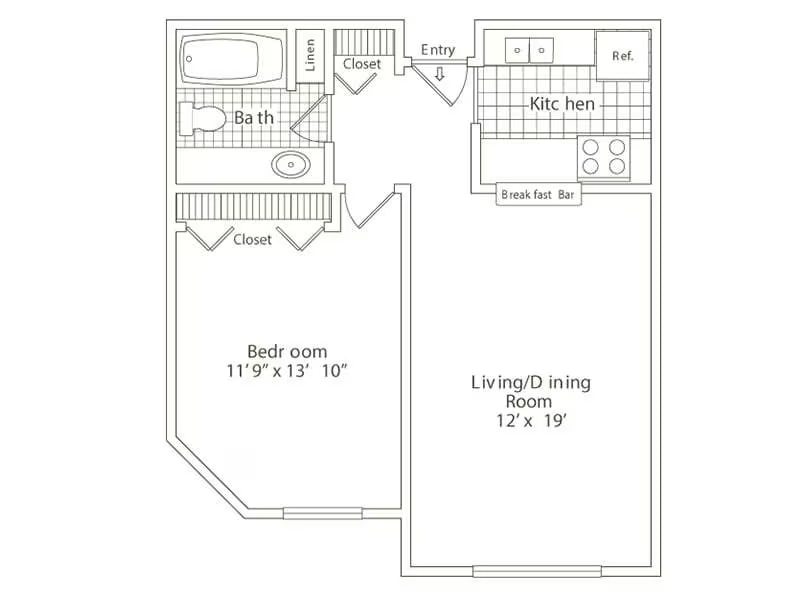 One Bedroom, One Bath (A) floor plan
