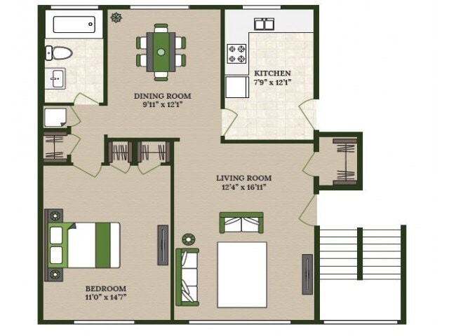 1 X 1 floor plan