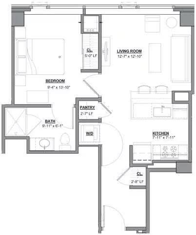 1 Bed/1 Bath-1B-2 floor plan