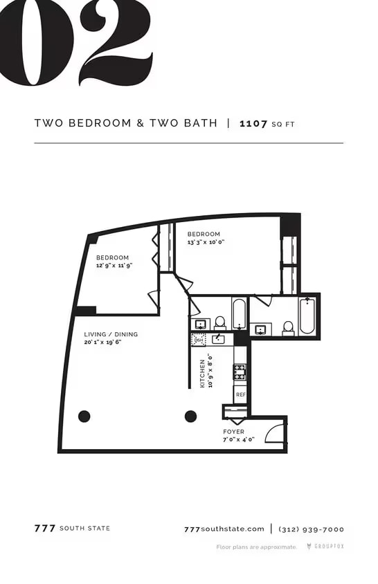 Two Bedroom Two Bathrooms floor plan