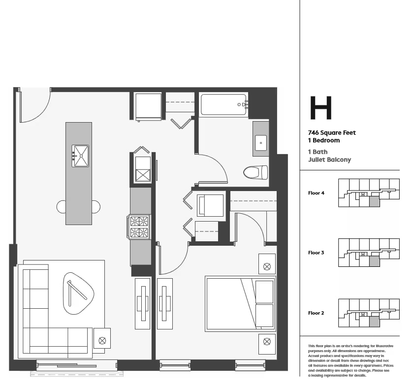 One Bedroom Closed floor plan