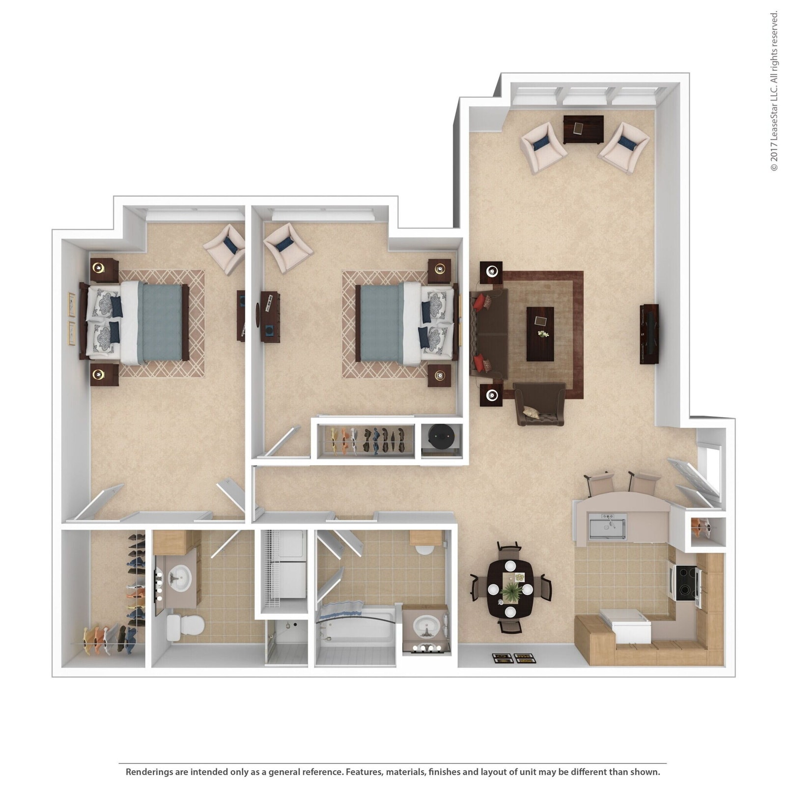 2 Bedroom Traditional w/Sunroom floor plan