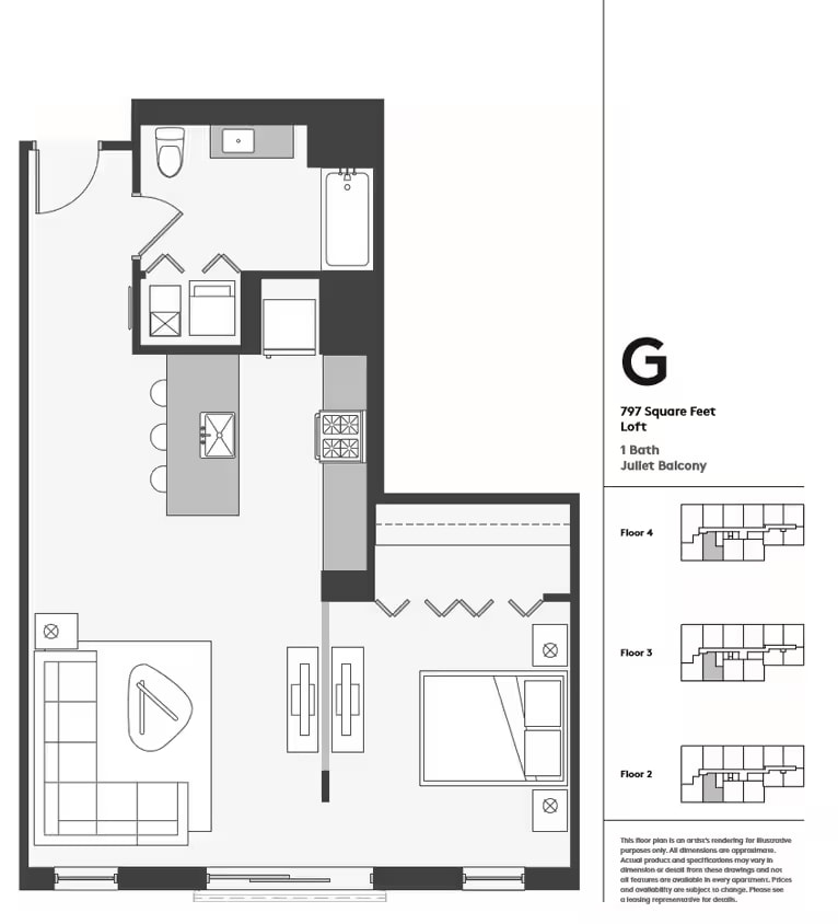 One Bedroom Open floor plan