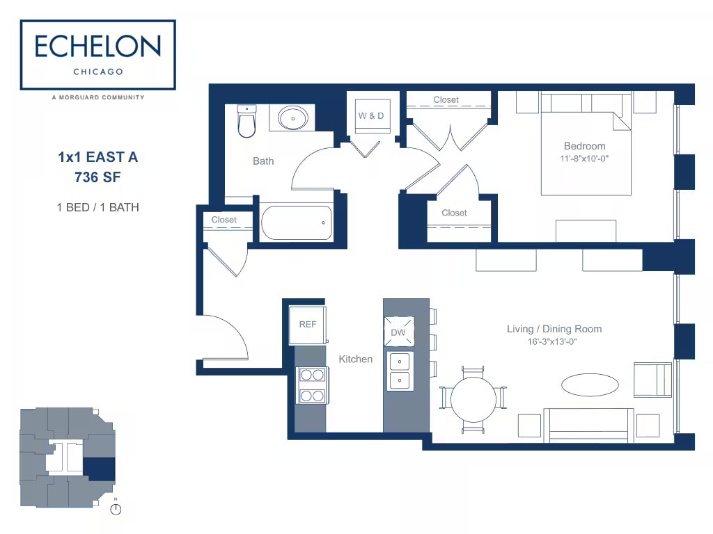 1x1 East A floor plan
