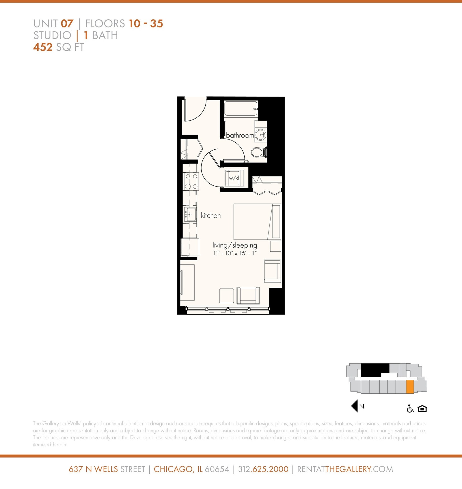 Studio (452 sf) floor plan