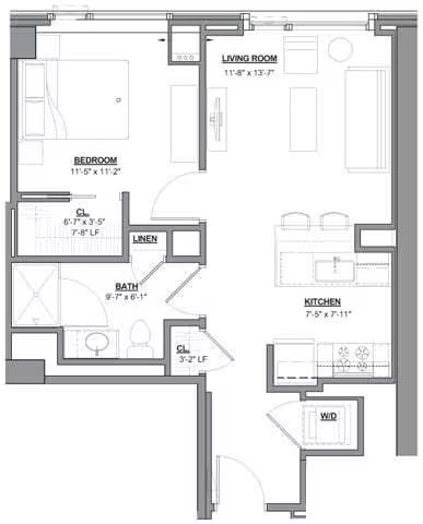 1 Bed/1 Bath-1C-1 floor plan
