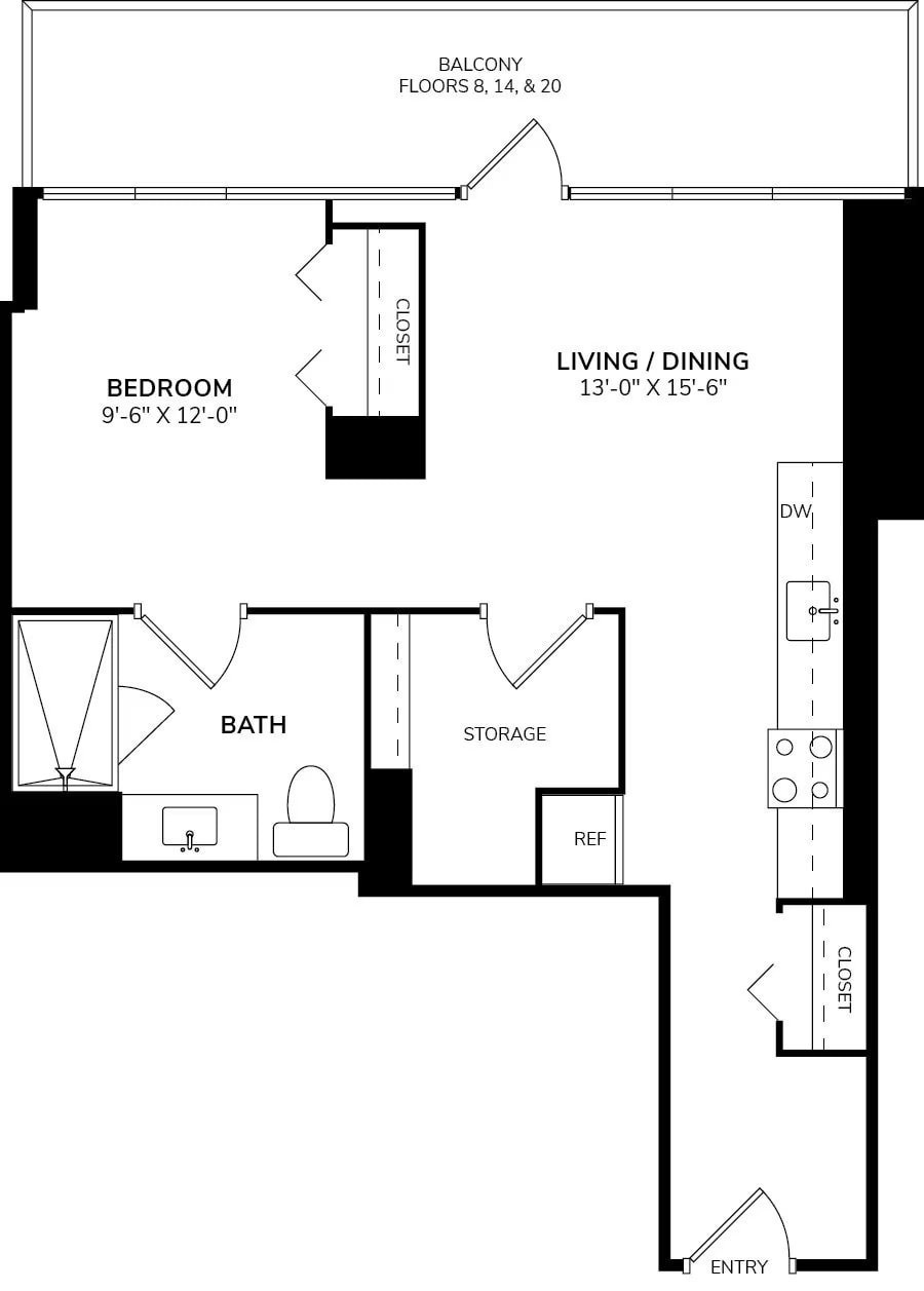 Convertible One Bedroom C floor plan
