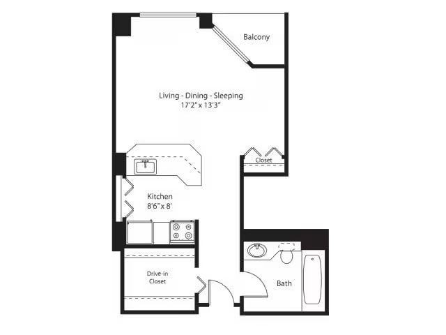 Studio/1 bath floor plan