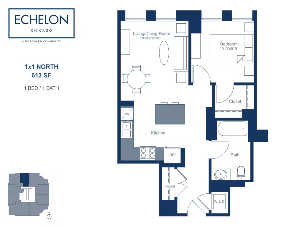 1x1 North floor plan