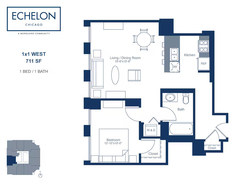 1x1 West floor plan