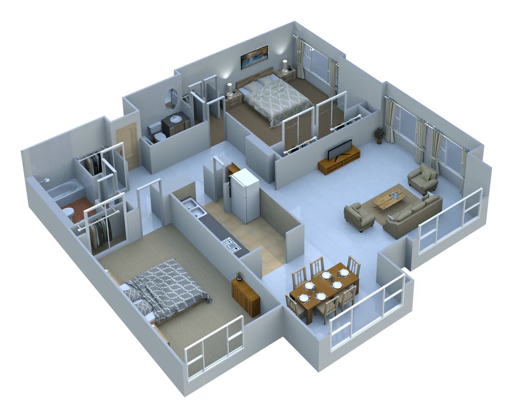 Large Two Bedroom/Two Bath floor plan