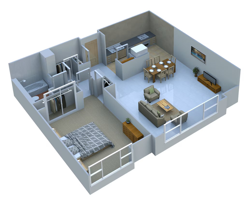 Corner One Bedroom/One Bath floor plan