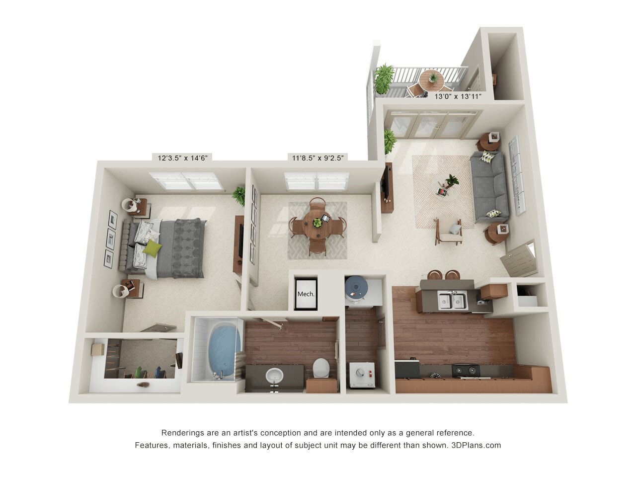 Apricot 1 Bedroom 1 Bathroom floor plan