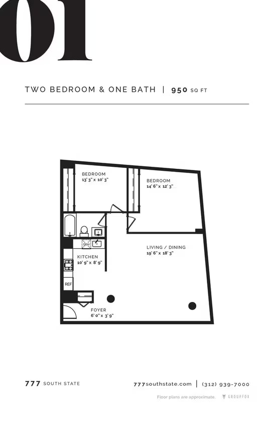 Two Bedroom One Bathroom floor plan