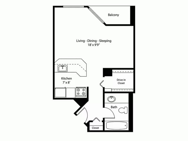 Studio/1 bath floor plan