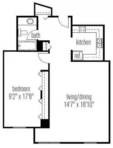 One Bedroom One Bathroom floor plan