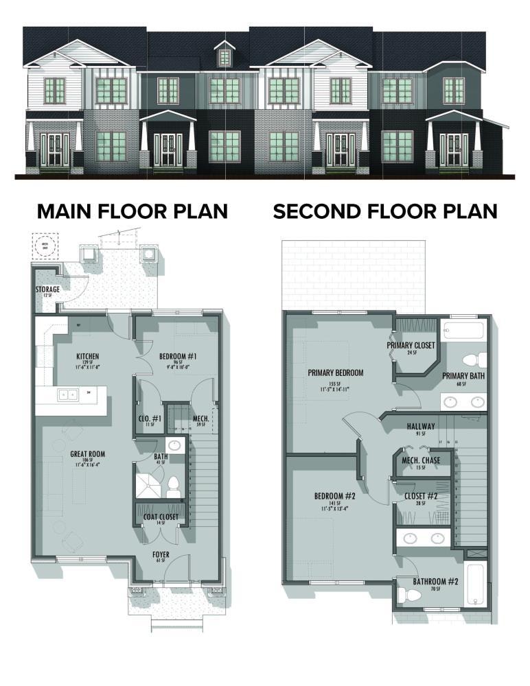 2 Bedroom with a flex room Townhome floor plan