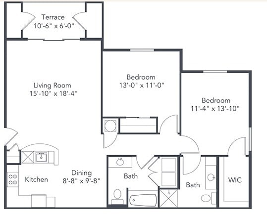 2 Bedroom Traditional floor plan