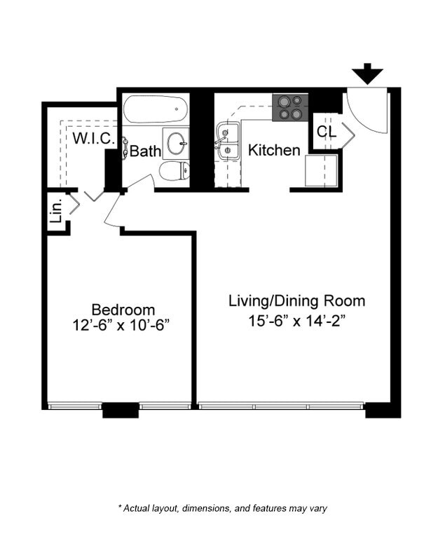 1 Bed 1 Bath A floor plan