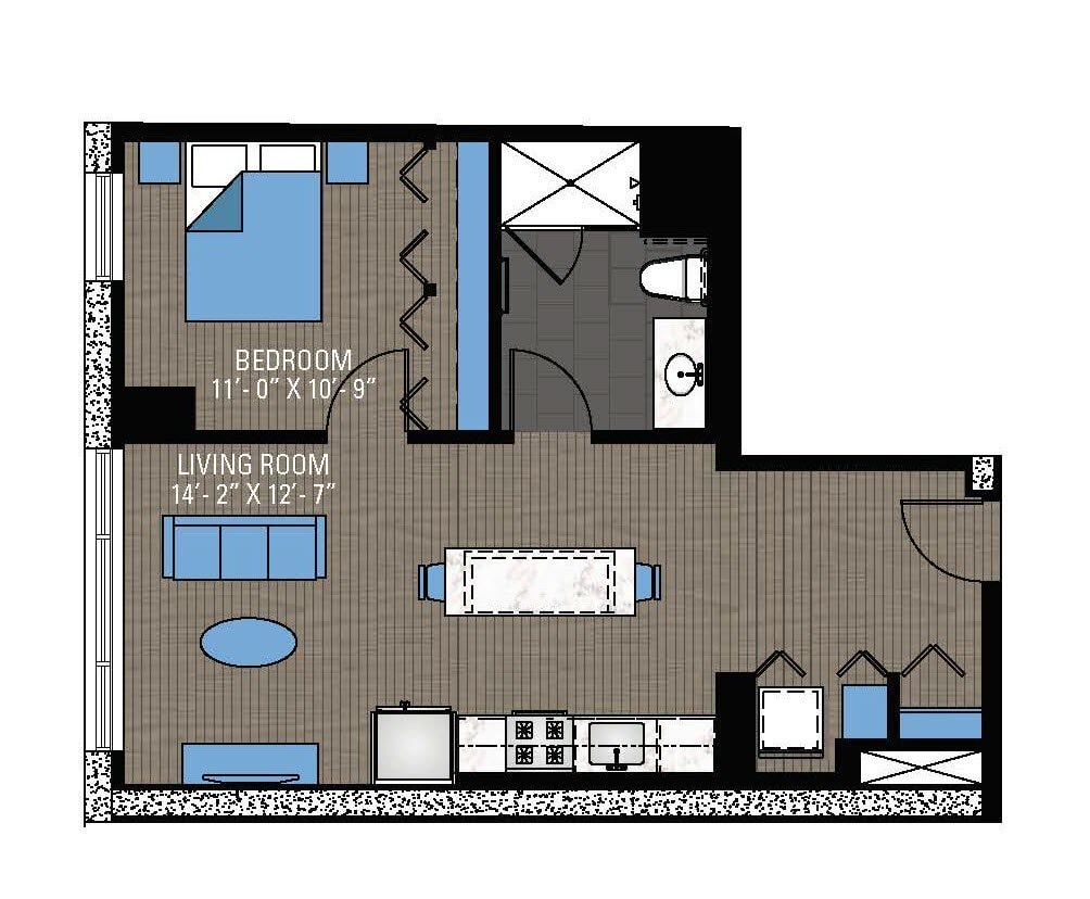1Bed/1 Bath 1b 17 floor plan