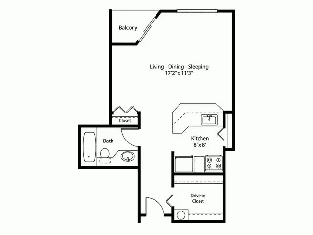 Studio/1 bath floor plan