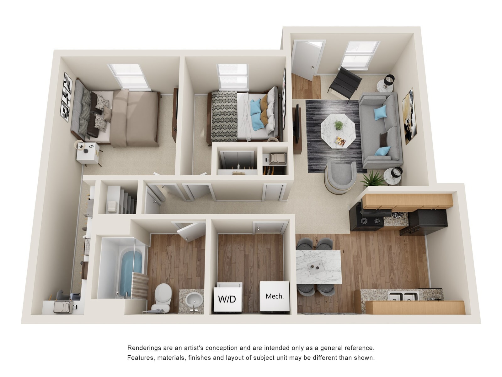 2 Bedroom One Bathroom floor plan