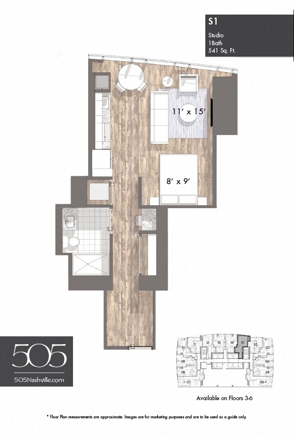 505 Studio Stack 01 Floors 3-6 floor plan