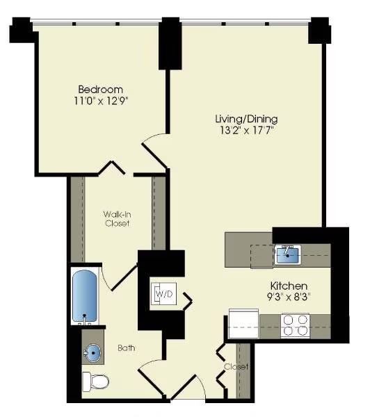 1 bedroom / 1 bath floor plan